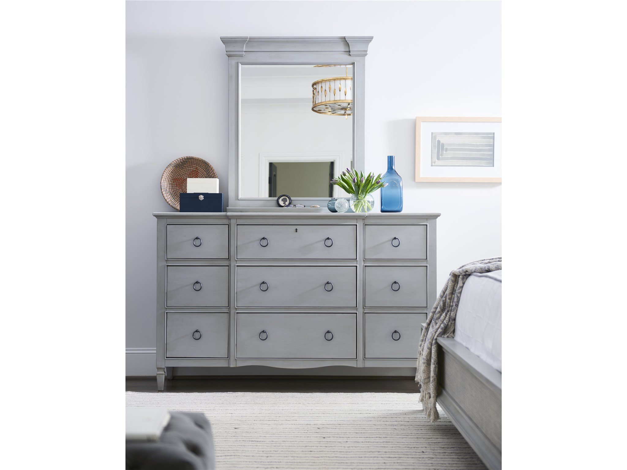 FRENCH GRAY NINE DRAWER DRESSER