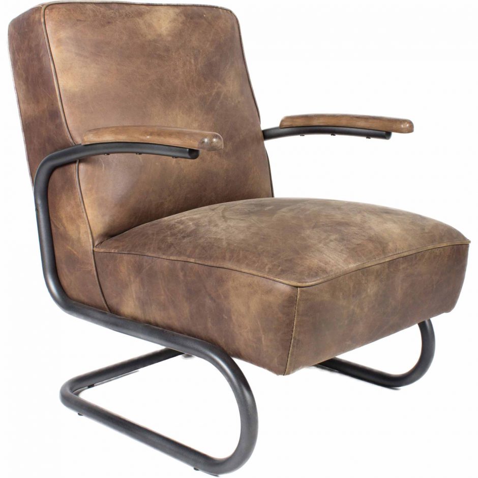 PERTH CLUB CHAIR GRAZED BROWN LEATHER - Image 2