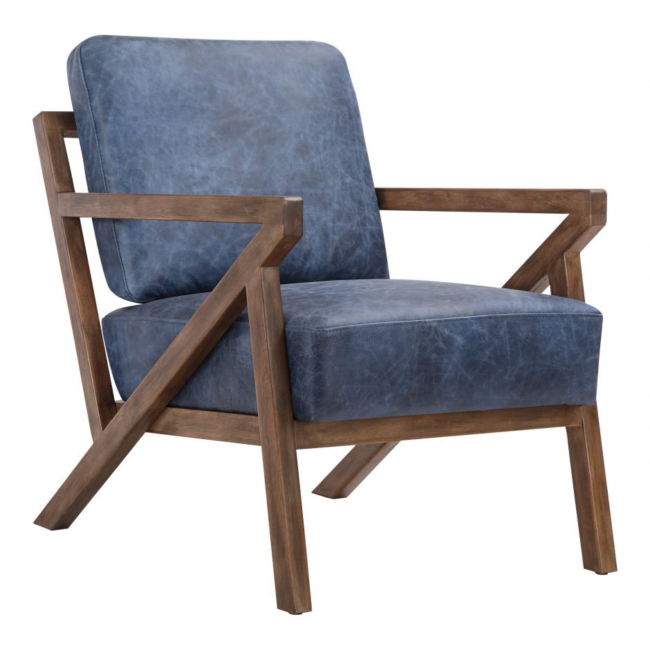 DREXEL ARM CHAIR KAISO BLUE LEATHER Domicile Furniture