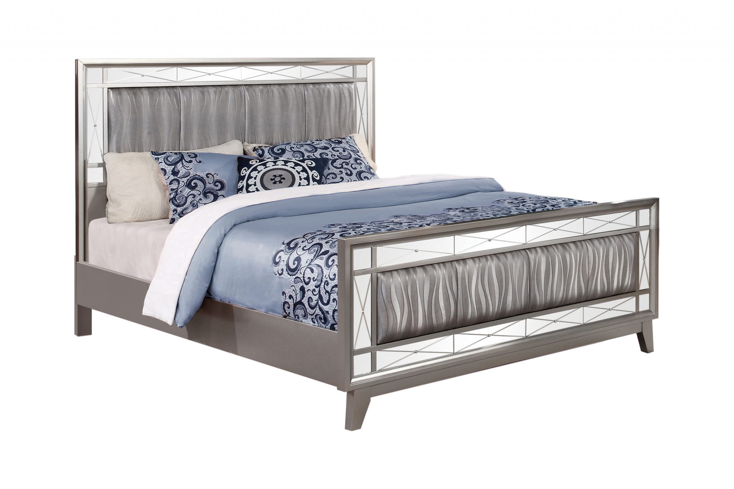 Leighton Full Panel Bed With Mirrored Accents Mercury Metallic
