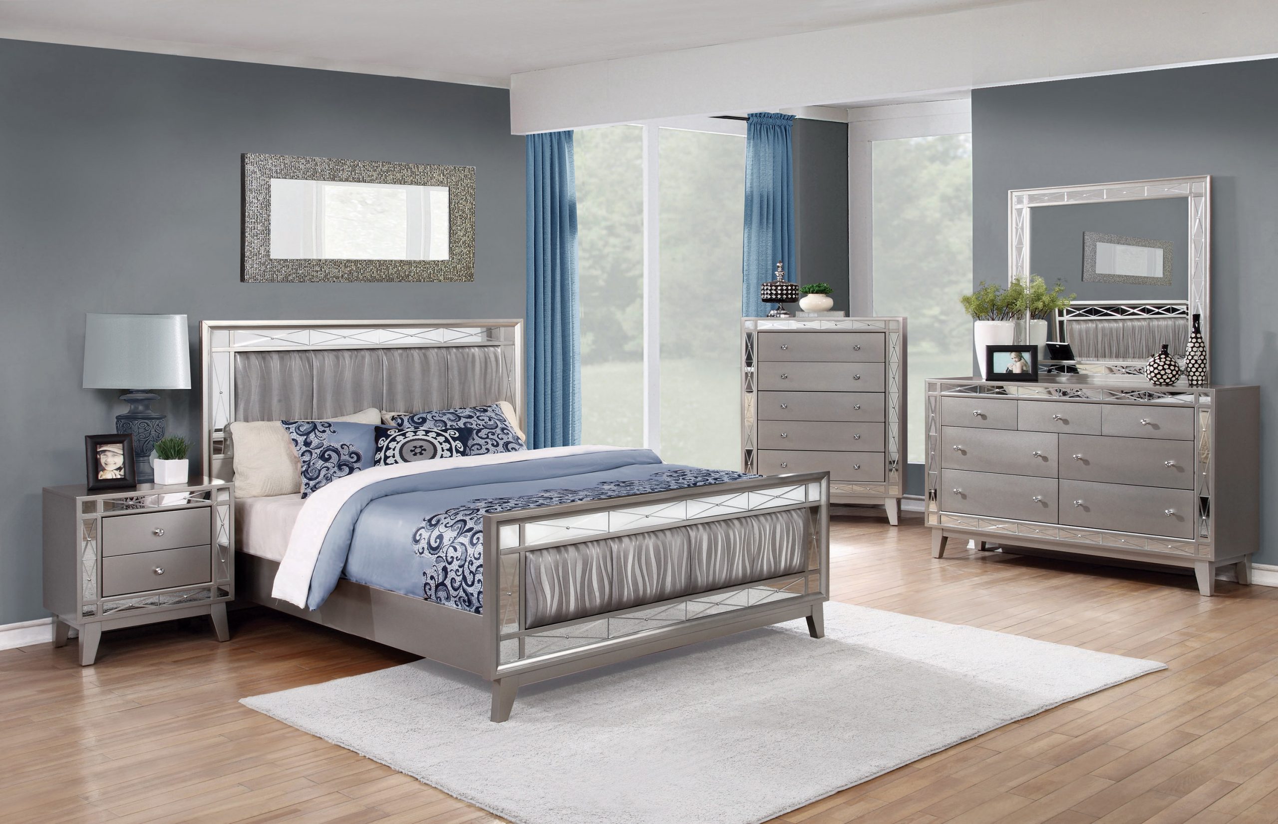 Leighton Full Panel Bed With Mirrored Accents Mercury Metallic - Image 5
