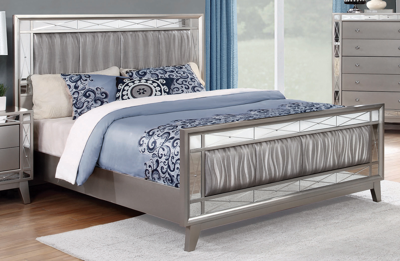 Leighton Full Panel Bed With Mirrored Accents Mercury Metallic - Image 6