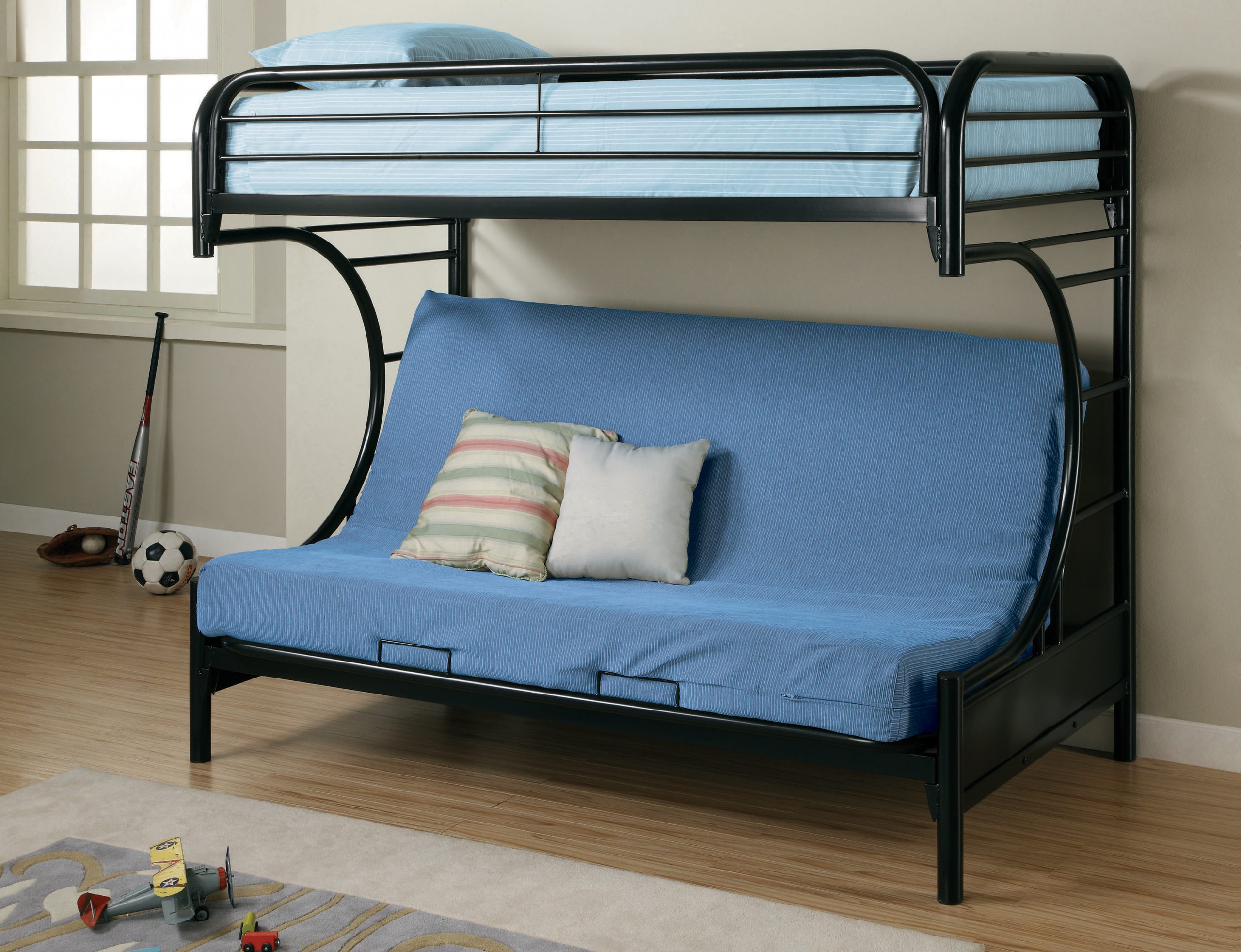Montgomery Twin Over Futon Bunk Bed Glossy Black - Image 2