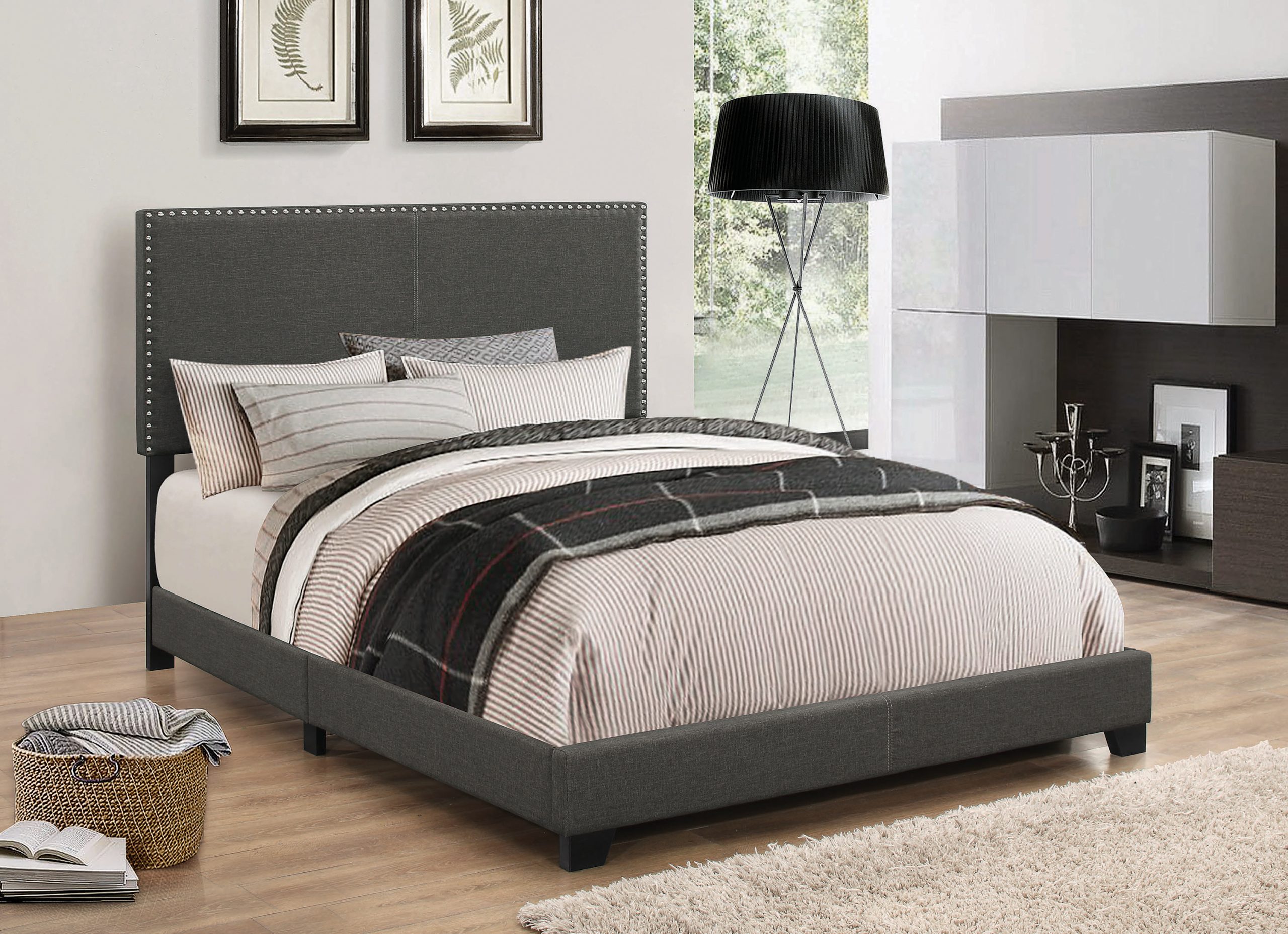Boyd Twin Upholstered Bed With Nailhead Trim Charcoal - Image 2