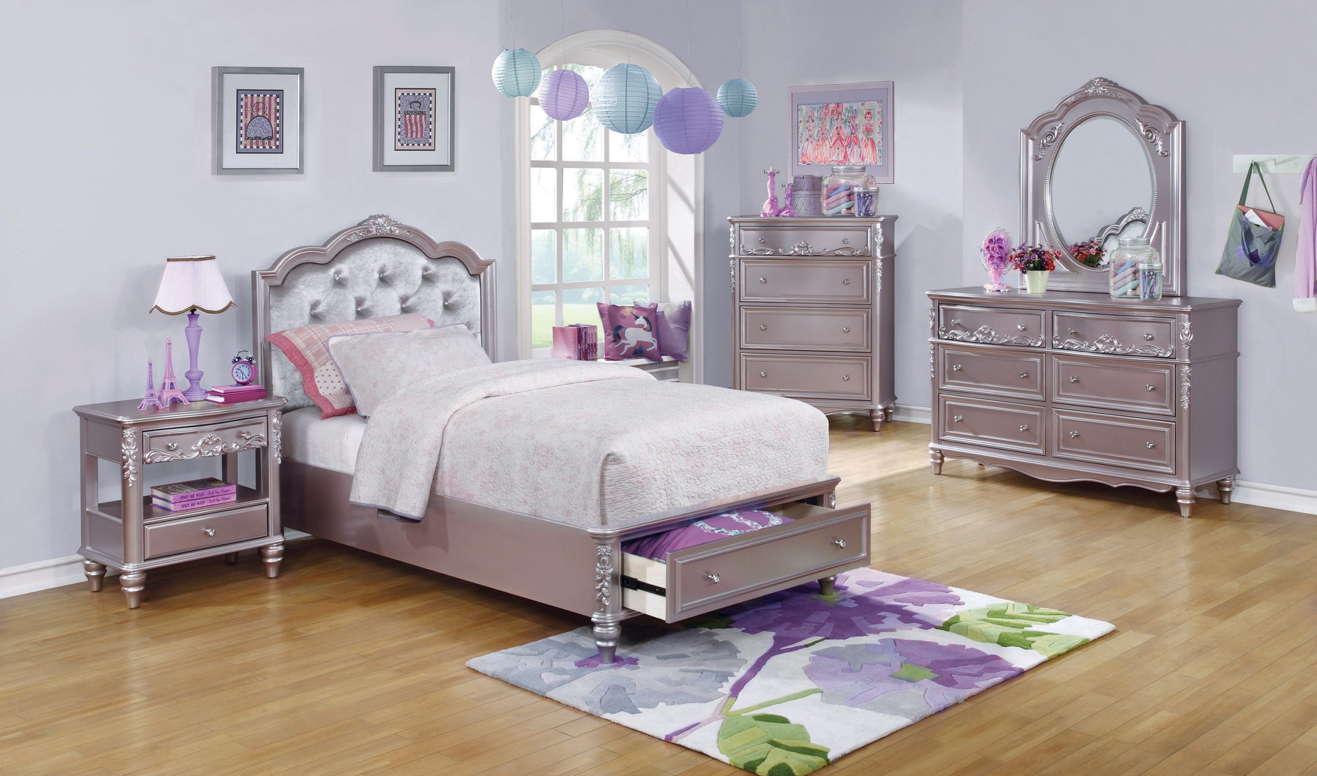 Caroline Full Storage Bed Metallic Lilac And Grey - Image 4