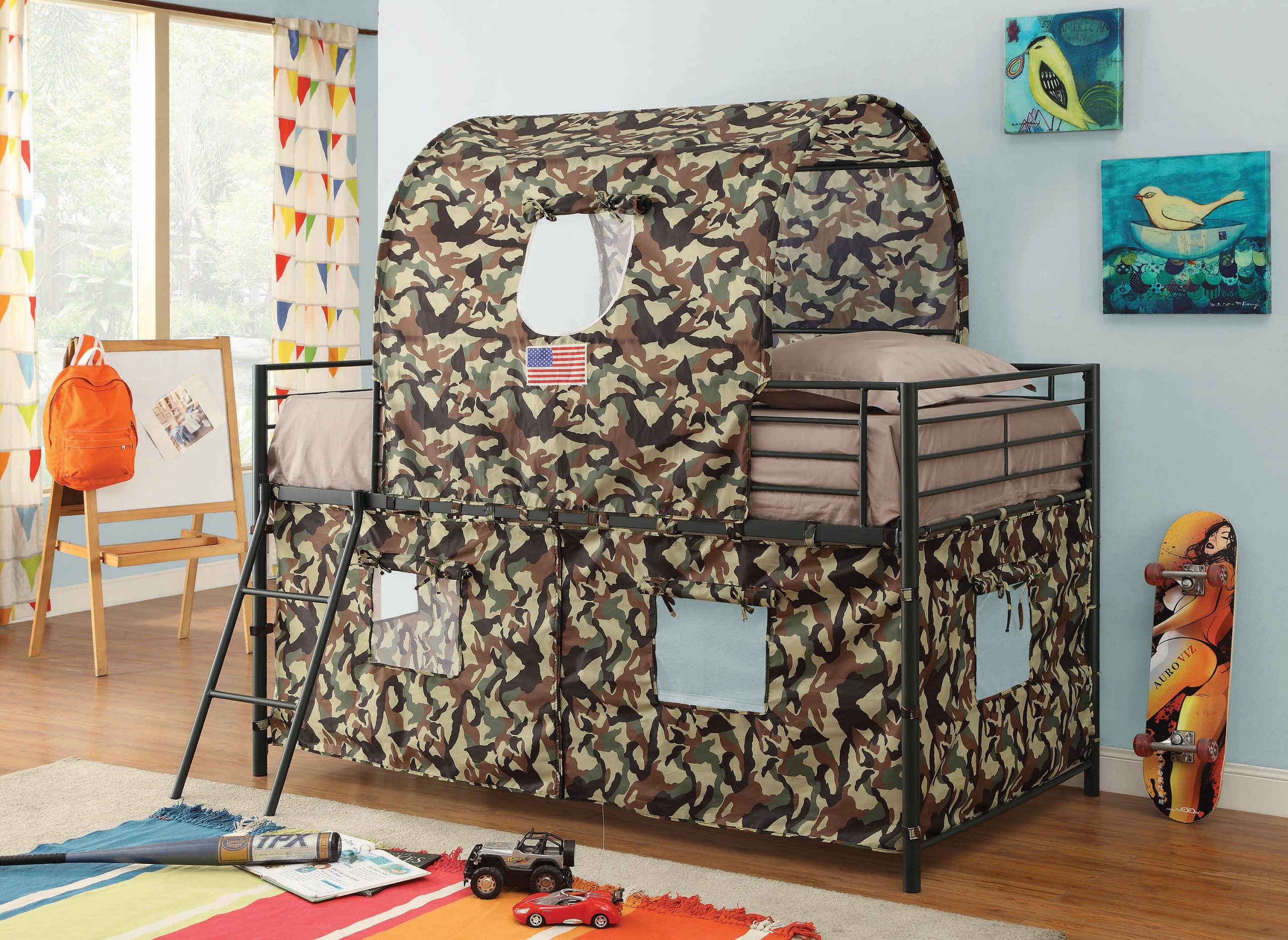 Camouflage Tent Loft Bed With Ladder Army Green - Image 2