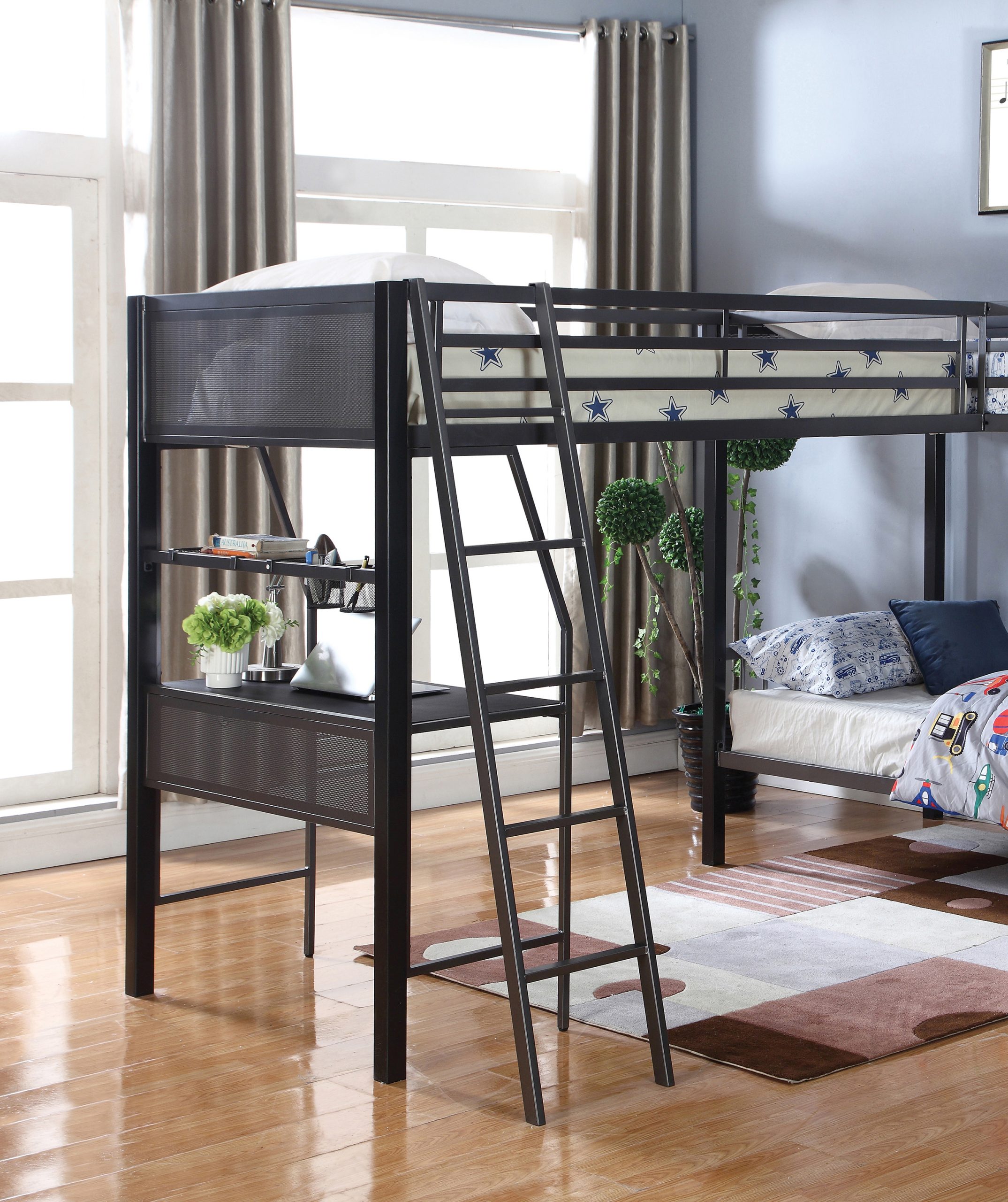 Meyers 2-Piece Metal Twin Over Twin Bunk Bed Set Black And Gunmetal - Image 2