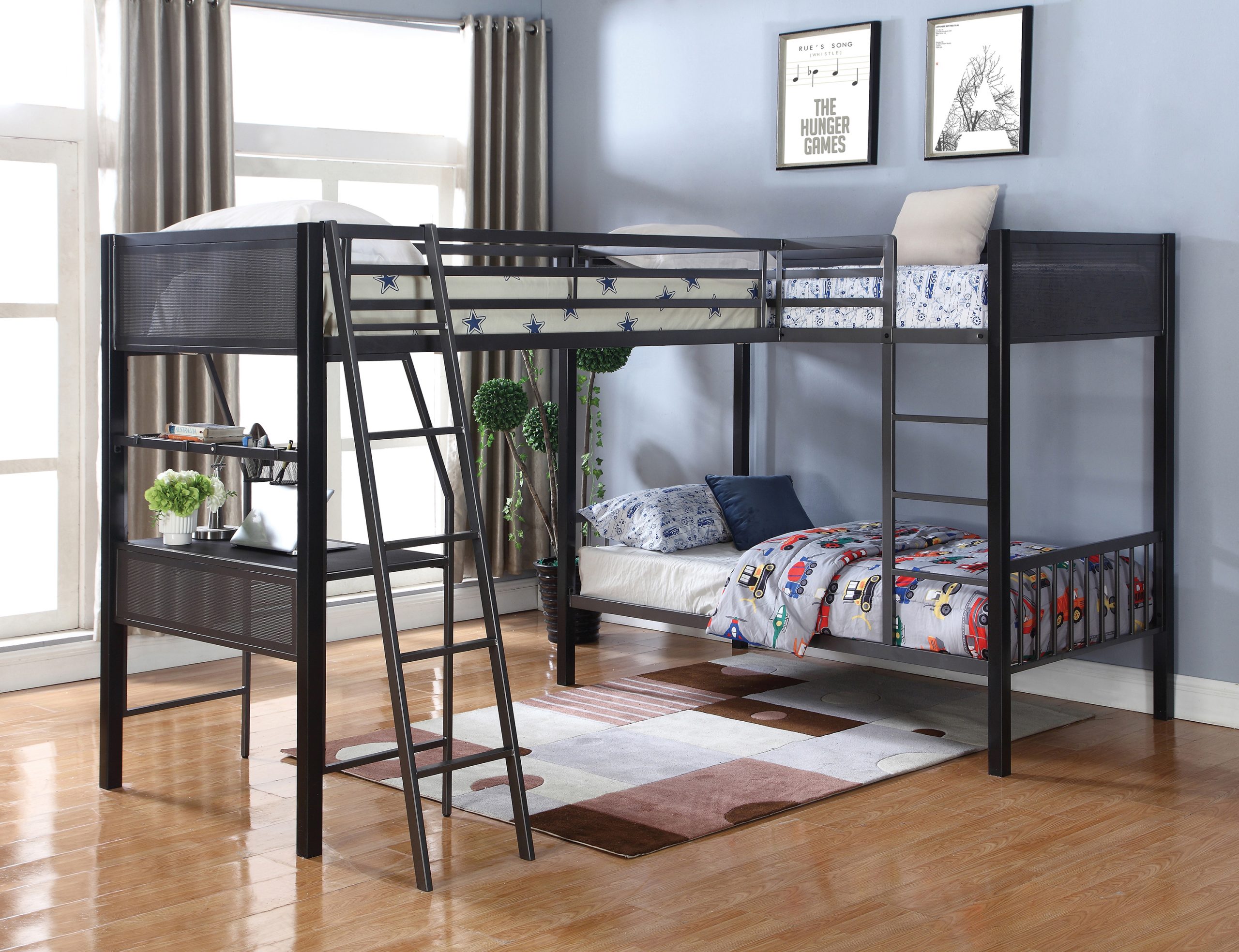 Meyers Twin Over Twin Metal Bunk Bed Black And Gunmetal - Image 3