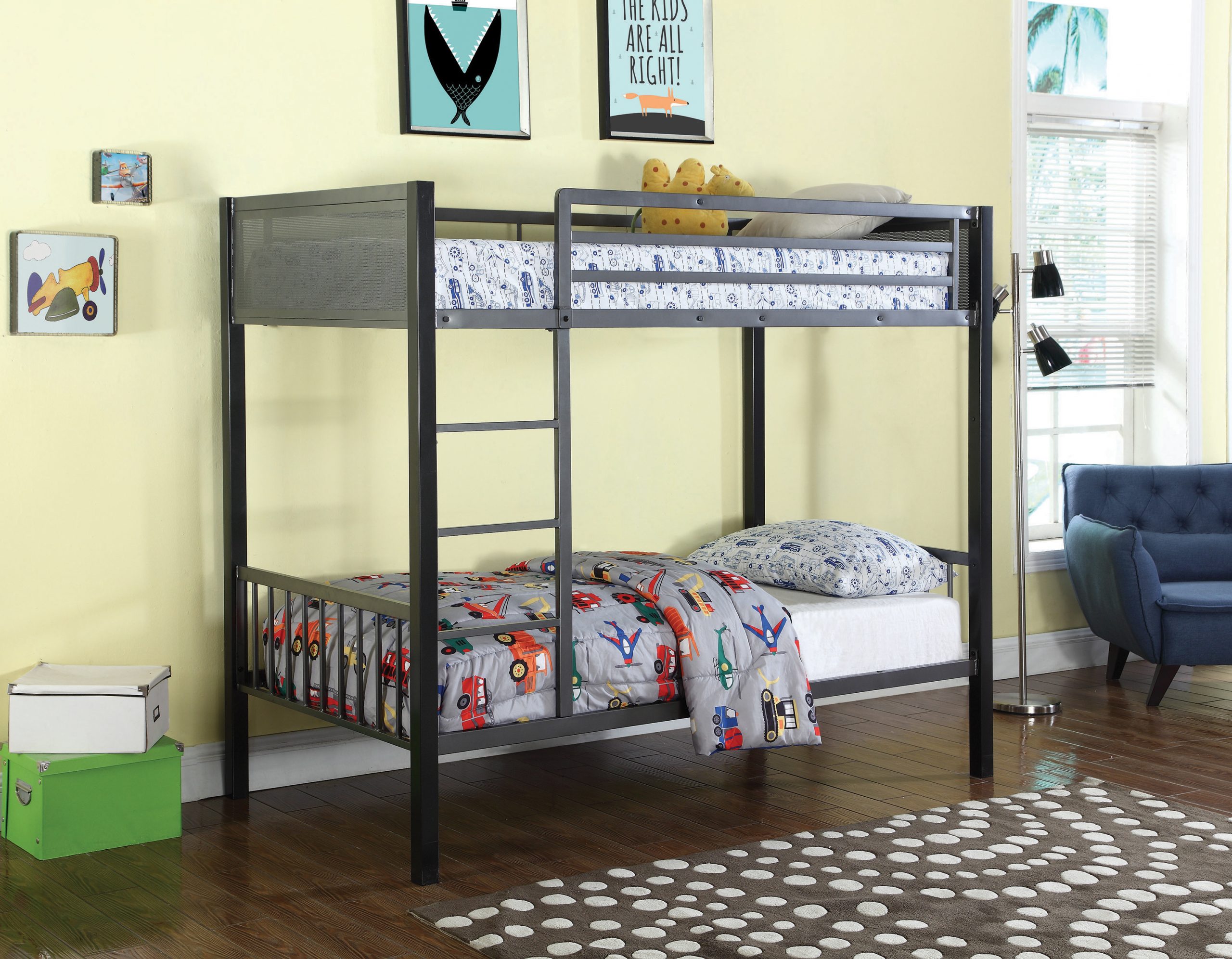 Meyers Twin Over Twin Metal Bunk Bed Black And Gunmetal - Image 2