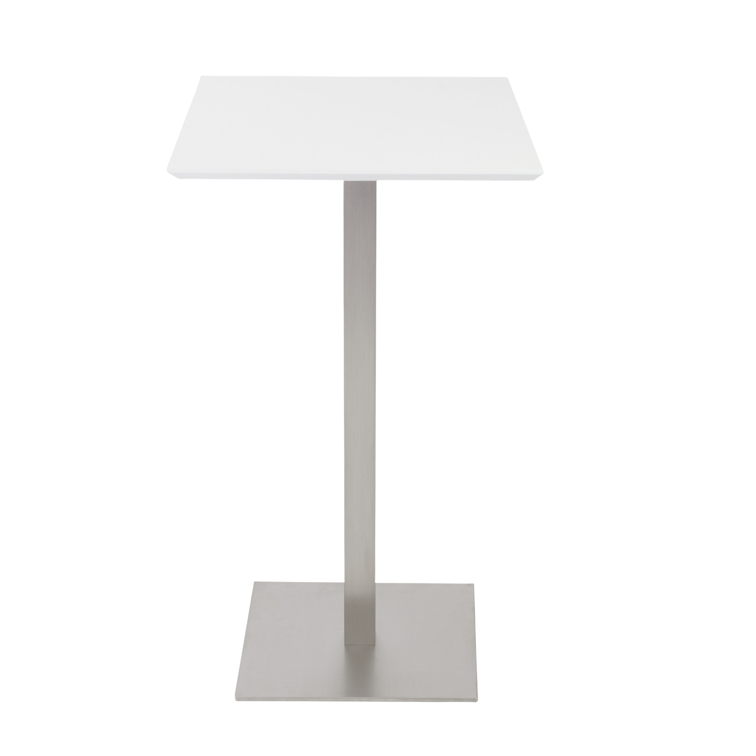 Elodie Bar Table in Matte White with Brushed Stainless Steel Column and Base - Image 2