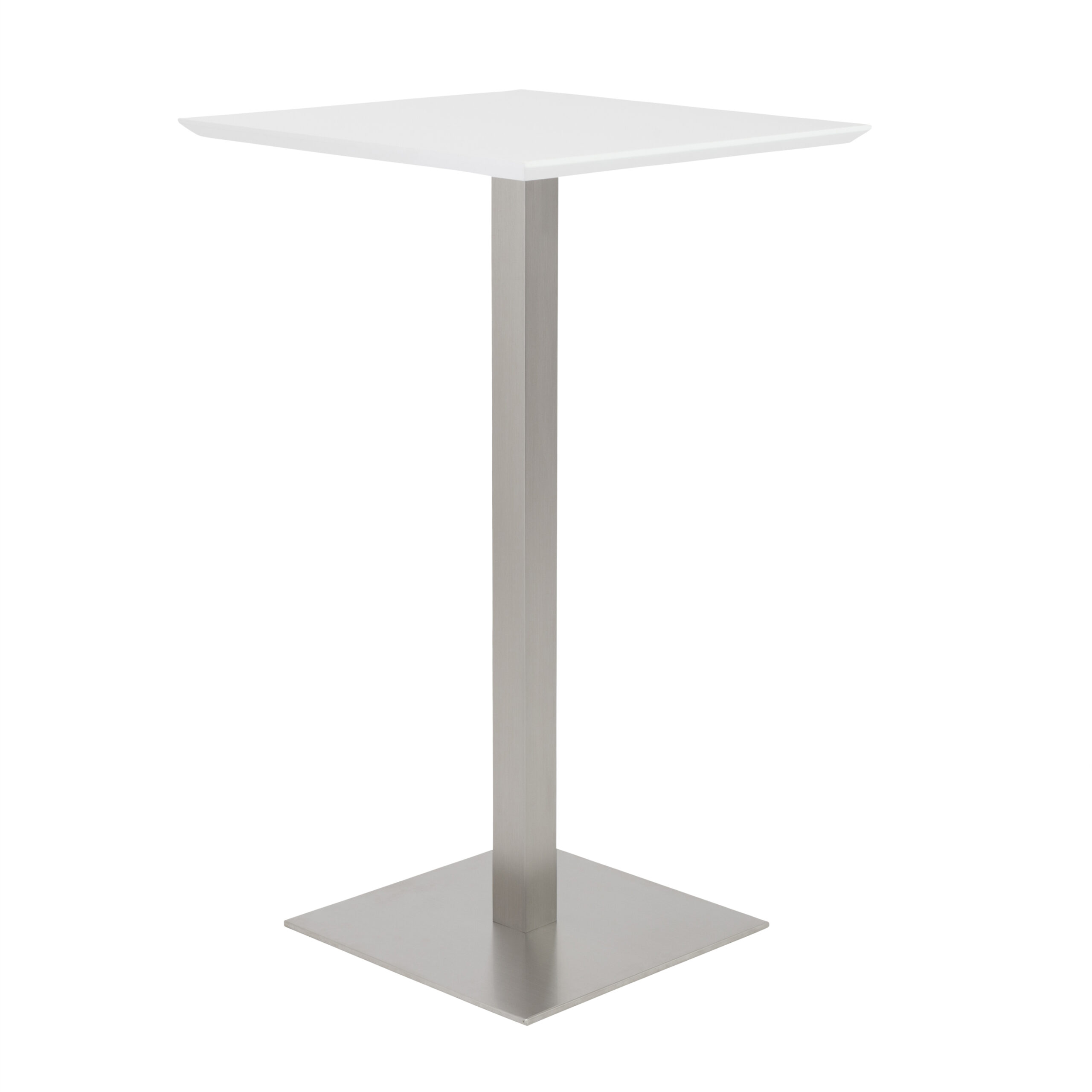 Elodie Bar Table in Matte White with Brushed Stainless Steel Column and Base - Image 3