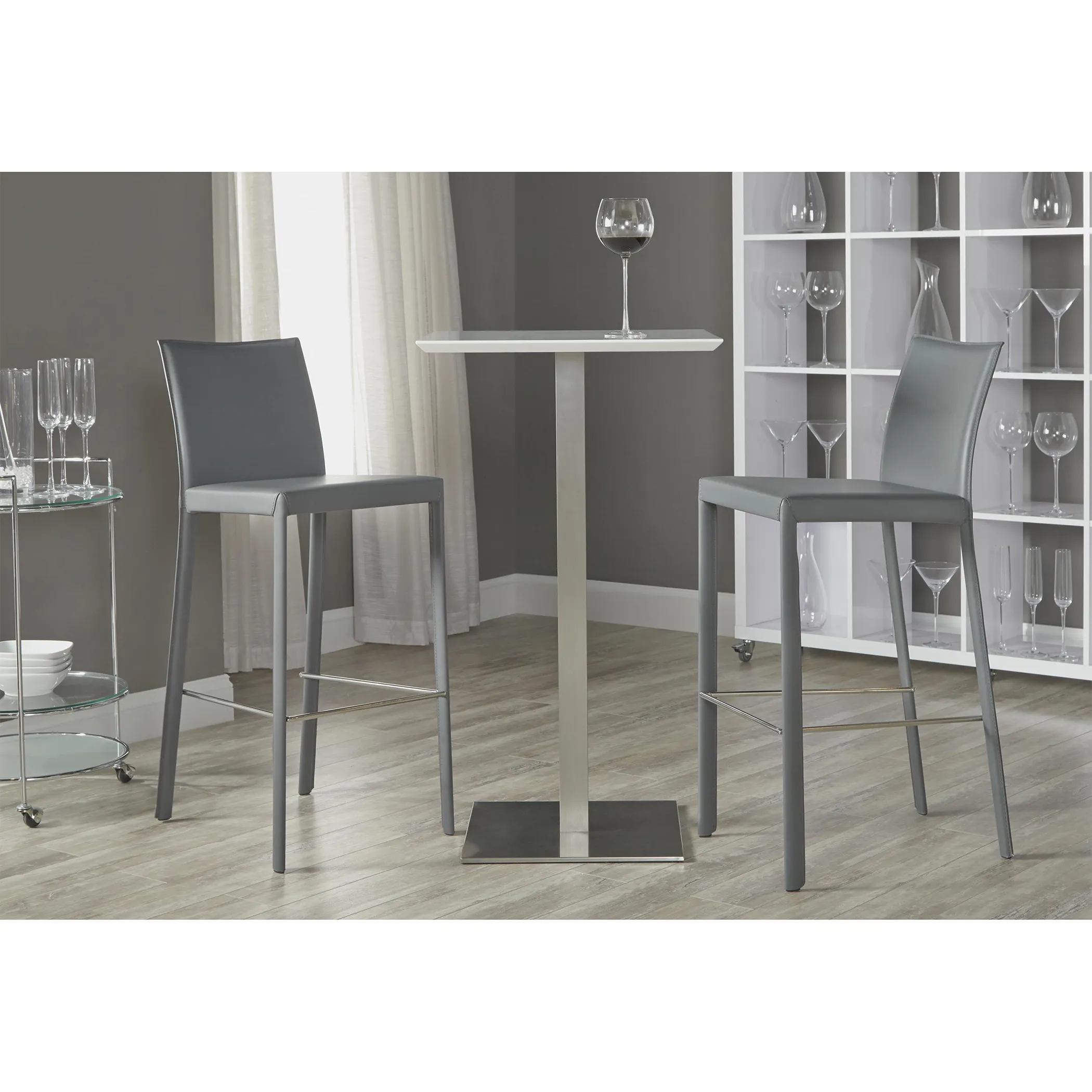Elodie Bar Table in Matte White with Brushed Stainless Steel Column and Base - Image 7