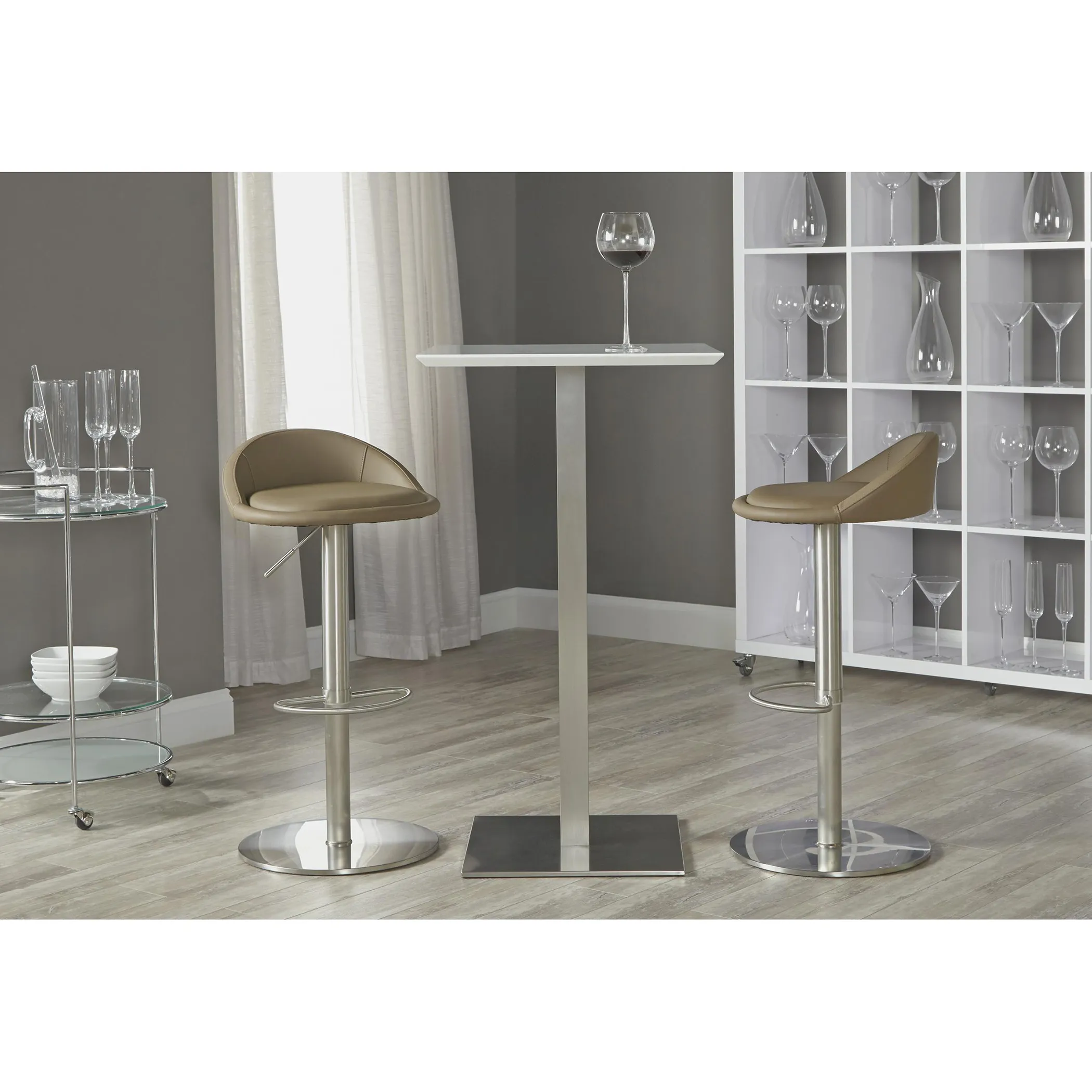 Elodie Bar Table in Matte White with Brushed Stainless Steel Column and Base - Image 6