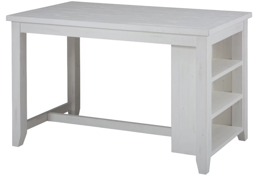 RECLAIMED PINE COUNTER HEIGHT TABLE WITH 3 SHELF STORAGE