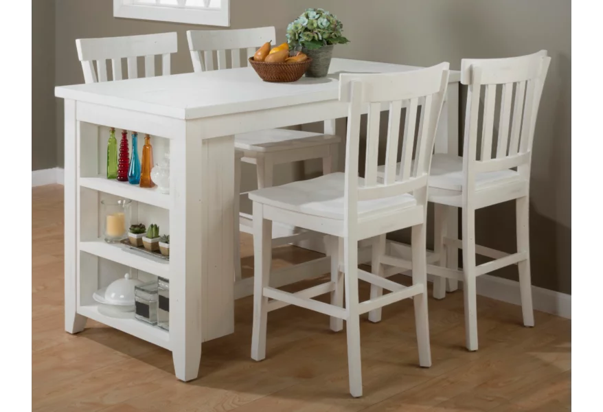 RECLAIMED PINE COUNTER HEIGHT TABLE WITH 3 SHELF STORAGE - Image 3
